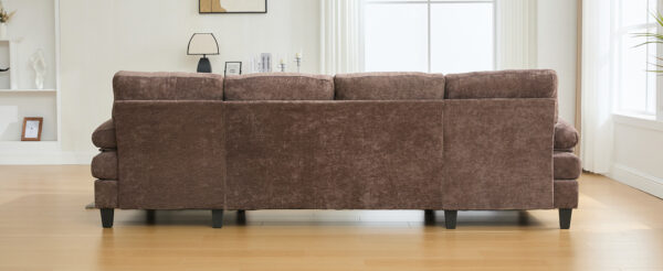 U-shaped Sectional Sofa 103.5" Chenille Fabric Couch with Dual Chaise Lounges, Storage Pockets and Armrest Pillows for Living Room, Brown