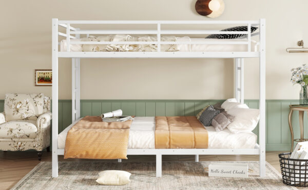 Metal Queen over Queen Bunk Bed for Teens and Adults,Space-Saving/Noise Reduced/No Box Spring Needed,White
