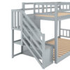Twin over Twin Floor Bunk Bed, Ladder with Storage, Gray