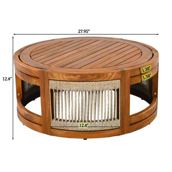 79674632ebfc428f92f06a7811d861e1_c41037e1ed36f5cc78181a103e94b0d5 27.95" Acacia Wood Outdoor Coffee Table - Handwoven Rope Accent Boho Patio Table with All-Weather Durability
