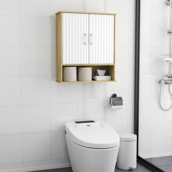 79a5b20108be40debf34a62278803932_b5b9322cb179a443bd081ee4c597bb81 Bathroom Wall Cabinet with Double - Door, Bottom Shelf, Wavy - Patterned Doors, Adjustable Inner Shelf, Easy Installation, White & Natural Wood