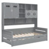 Twin Size Wooden Daybed With Twin Size Trundle, and All-in-One Cabinet and Shelf, Gray
