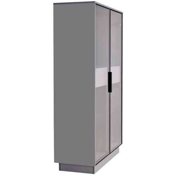 60.6'' Freestanding Display Cabinet with 2 Storage Drawers, Pantry with Glass Doors & LED Lighting, Modern China Cabinet with Adjustable Shelves for Hallways, Kitchen, Livingroom & Office - Grey