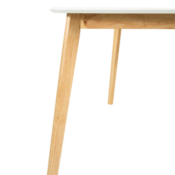 5-Piece Mid-Century Modern Dining Set - Solid Wood Frame Table + 4 Beige Upholstered Chairs(White Oak+Gray)