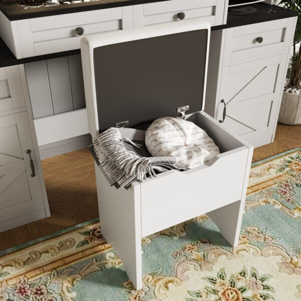 7b4d9eab9ff24c8eaa60f60271e1d431_d11df0c6c5fecc11e672ad85ed08b940 61.5" Farmhouse Vanity Desk with Mirror and LED Lights, Dressing Table with 5 Drawers and 4 Cabinets, Makeup Vanity Table Set with Glass Visual Desktop and Cushion Stool, for Bedroom