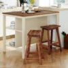 TOPMAX Solid Wood Rustic 3-piece 45" Stationary Kitchen Island Set with 2 Seatings, Rubber Wood Butcher Block Dining Table Set Prep Table Set with 2 Open Shelves for Small Places,Walnut+Cream White