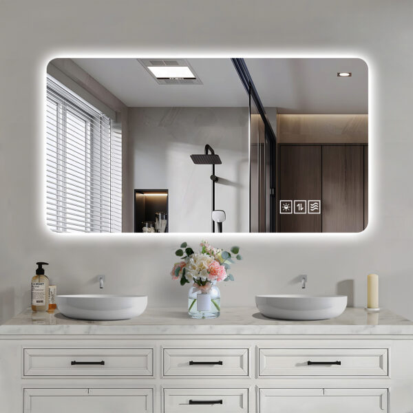 7bad25d5cfa44860b8bd7f8fdc87a11d_4007e97787a12bffc25e0530f10a1129 Wall mounted LED lighting mirror/bathroom mirror/full-length mirror/makeup mirror, three color lighting+dimming+IP44 waterproof+anti fog+touch switch 24 × 48 inches