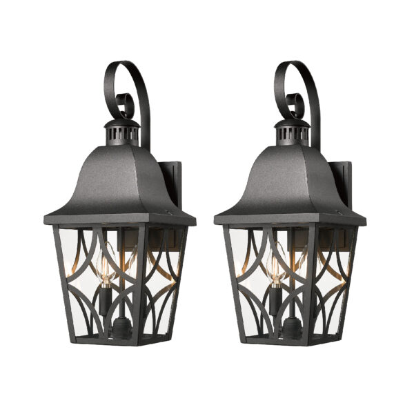 Outdoor Wall Light Fixtures, Waterproof Exterior Wall Sconce Porch Lights, Matte Black Outdoor Wall Lantern with Clear Glass, Outside Wall Mount Lighting for House, Garage, Front Door (2 pack)