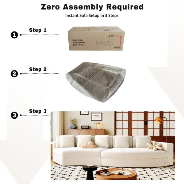 U_Style 115.7" Pure Foam Modular Sofa, 2-Piece Set with 5 Cushions, 4-Seater, Chenille Jacquard Fabric, Curved Design, No Assembly Required, Soft Upholstered Sofa for Living Room & Bedroom