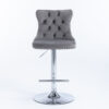 Swivel Velvet Barstools Adjusatble Seat Height from 25-33 Inch, Chrome base Bar Stools with Backs Comfortable Tufted for Home Pub and Kitchen Island,Set of 2,  AS1712GY, Gray