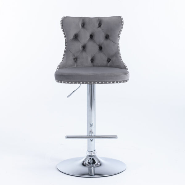 Swivel Velvet Barstools Adjusatble Seat Height from 25-33 Inch, Chrome base Bar Stools with Backs Comfortable Tufted for Home Pub and Kitchen Island,Set of 2,  AS1712GY, Gray