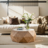 38"Three-dimensional Embossed Pattern Design American Retro Style Coffee Table,White Tabletop
