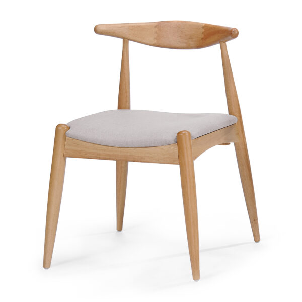 5-Piece Mid-Century Modern Dining Set - Solid Wood Frame Table + 4 Beige Upholstered Chairs(White Oak+Beige)