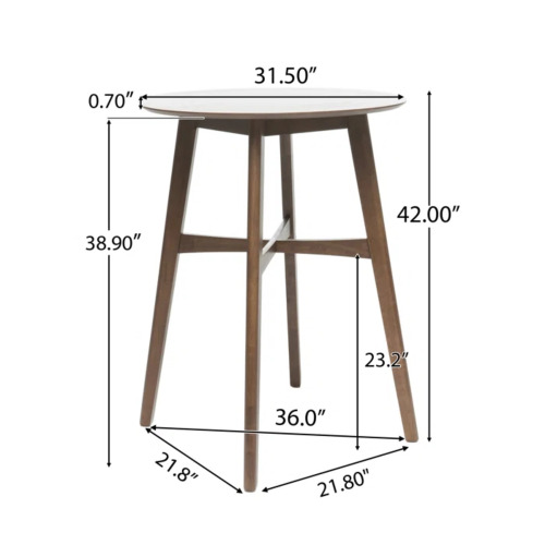 Mid-Century Modern Round Wooden Bar Table – 42" High Bar Table with Tapered Legs for Kitchen, Dining Room or Home Bar, Natural Walnut