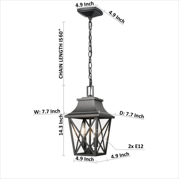 Outdoor Pendant Light Fixture, Black Farmhouse Outdoor Pendant Lights for Porch with Clear Glass, Modern Rectangular Exterior Hanging Lantern Light Fixtures (1 pack)