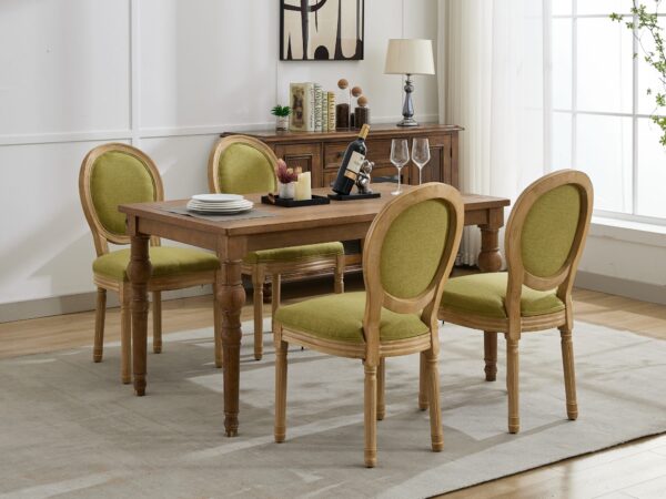 A&A Furniture,French Style Solid Wood Frame Antique Painting Linen Fabric Back Dining Chair,Set of 2,SW1845OL,Olive Green