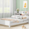 Wood Full Size Platform Bed with Built-in LED Light, Storage Headboard and Guardrail, White