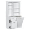 Bathroom Storage Cabinet with Tilt-Out Hamper, 70.9'' Tall Free Standing Organizer with Drawers & Adjustable Shelves, MDF Linen Tower with Steel Handles, White Finish
