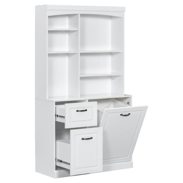 Bathroom Storage Cabinet with Tilt-Out Hamper, 70.9'' Tall Free Standing Organizer with Drawers & Adjustable Shelves, MDF Linen Tower with Steel Handles, White Finish