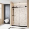 Frameless Single sliding shower door  60 "W x 76" H, 1/4 "(6 mm) Clear Tempered Glass, Explosion Proof Film, Stainless Steel Handle Square Tube Track ,Matte Black