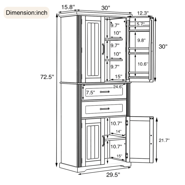 Storage Cabinet with Multi-Functional Storage Space for Kitchen/Bathroom/Dining Room/Living Room , 2 Drawers with Slide Rails, Adjustable Shelf, White