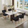 Mid Century Modern Dining Chairs Set of 2, Farmhouse Chenille Fabric Upholstered Accent Chair Curved Backrest with Copper Nails around,Kitchen Chairs with Golden Stainless Steel Plating Legs, Black