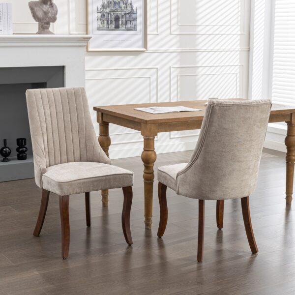 Rayon Cloth Flocking Linen Dining Chairs Channel Kitchen Dinner Chair Comfy Fabric Upholstered Accent Chair for Dining Room with Curved Solid Wood Legs,Set of 2 (Beige), SW1847BG