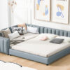 Queen Size & Twin XL Size Upholstered Platform Bed, Mother & Child Bed, PU Leather, Gray