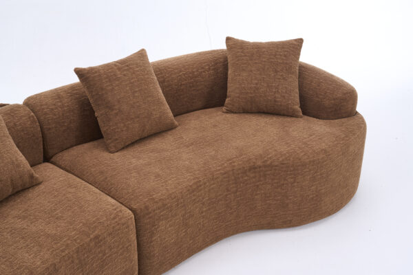 83b98765340f424d97101efcc72a573a_2c58bd34dd8242a7d134aa5b6c34798c LY-025 Curved Sofa Toffee Caramel Full Compression Sponge Sectional, 30D Chenille Modular Couch for Apartment & Living Room, 800 lbs 110"L, 60 Firmness with 4 Pillows