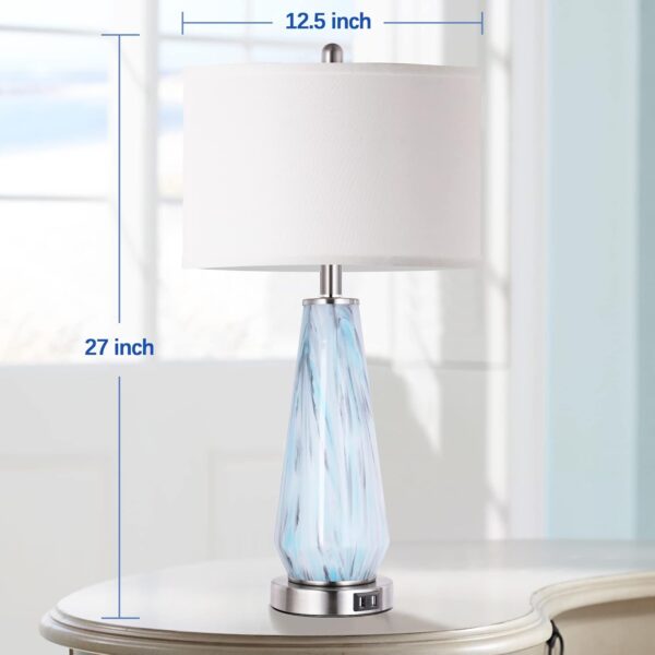 83d87111fc4b43af9cc503e86fd30197_0b5f37084716318648c1624445b3acd4 Modern Table Lamp Set of 2 Touch Control, 27" Tall Faded Swirl Blue Gray Art Glass Bedside Lamp with USB Ports, 3-Way Dimmable Hand Crafted Nightstand Lamps White Drum Shade for Living Room, Bedroom