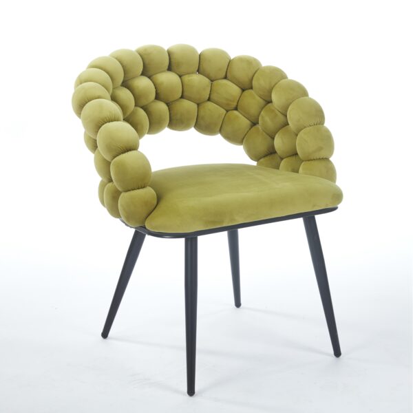 Green Modern chair(set of 2 ) with golden color iron tube legs,  soft cushions and comfortable backrest, suitable for dining room, living room, cafe,hairball back