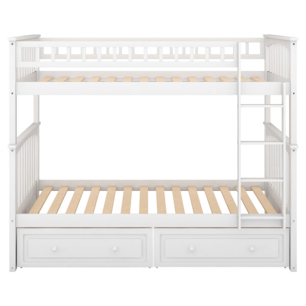 Twin over Twin Bunk Bed with Drawers, Convertible Beds, White(Old SKU: SM000240AAK-1)