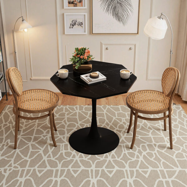 84aff78342d74053a9fcea9ff4f271db_7b652954b4357ba542548c71a1040ab1 31.50"Modern Octagonal Coffee Table with Printed Black Marble Table Top,Metal Base, for Dining Room, Kitchen, Living Room