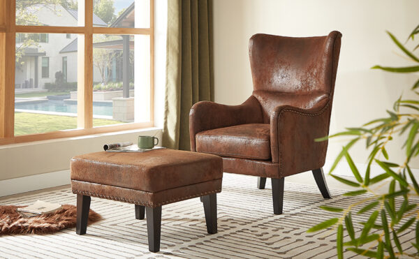 Mirod Hi-back Vintage Distressed Lounge Chair with Ottoman,Classic Tufted Design & Nailhead Trim for Living Room, Study, Bedroom