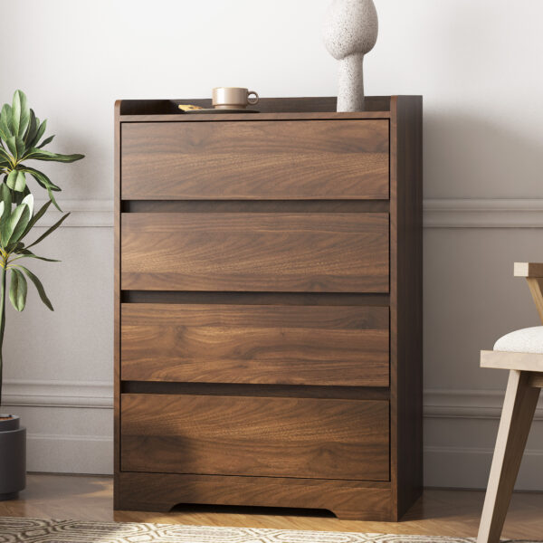 4 Drawer Dresser, Chest of Drawers Without Handle,Dresser for Bedroom 100% Waterproof, Modern Wooden Cabinet with Sturdy Frame for Living Room, Entryway, Bedroom, Hallway, Office