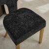 Mid Century Modern Dining Chairs Set of 2, Farmhouse Chenille Fabric Upholstered Accent Chair Curved Backrest with Copper Nails around,Kitchen Chairs with Golden Stainless Steel Plating Legs, Black