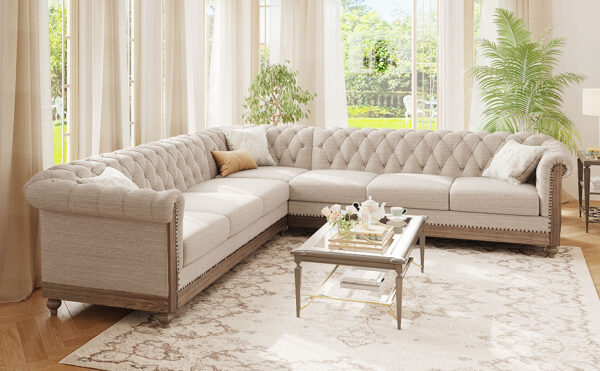 Mirod Comfy Large Sectional Sofa with Wooden Legs, Retro Style for Living Room