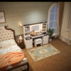 61.5" Farmhouse Vanity Desk with Mirror and LED Lights, Dressing Table with 5 Drawers and 4 Cabinets, Makeup Vanity Table Set with Glass Visual Desktop and Cushion Stool, for Bedroom