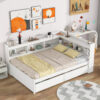 Full Bed with L-shaped Bookcases, Drawers ,White