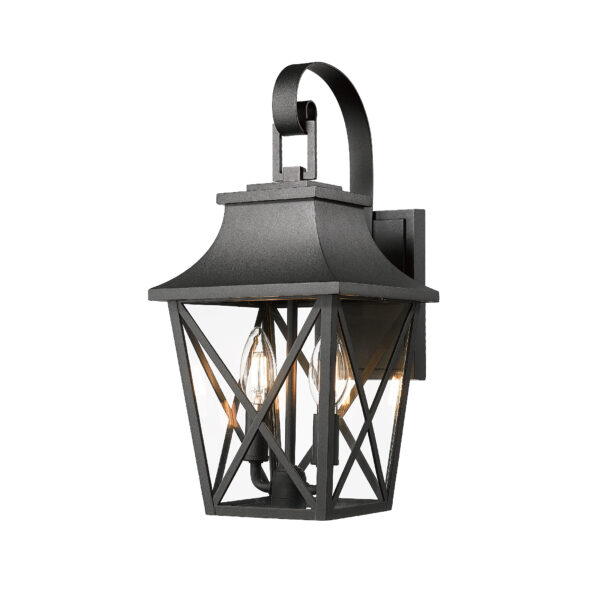 Black Outdoor Wall Lantern 2-Light, Large Outside Modern Wall Sconce Light Fixture, Industrial Porch Light Wall Mount with Glass, Waterproof Farmhouse Exterior Lamp Lighting (2 Pack)