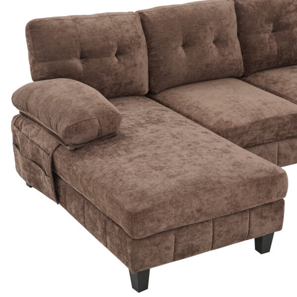 U-shaped Sectional Sofa 103.5" Chenille Fabric Couch with Dual Chaise Lounges, Storage Pockets and Armrest Pillows for Living Room, Brown