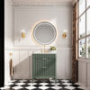 Fully Assembled 30''  Green Freestanding Single Sink Bathroom Vanity with Solid Wood Construction and Engineered Marble Top