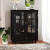 Minimalist Black Buffet Cabinet with Double Glass Doors and Drawer, Modern Wooden Storage Sideboard Cupboard for Living room, Dining Room Hallway Entryway(Black)