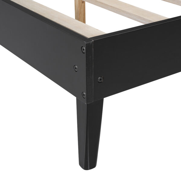 Queen Size Solid Wood Bed Frame with 2 Nightstands, Elegant Design with Lamps, Rattan and Wood Combination,Black