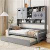 Twin Size Wooden Daybed With Twin Size Trundle, and All-in-One Cabinet and Shelf, Gray