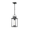 Outdoor Pendant Lights for Porch, Black Exterior Chandelier for Gazebo, Modern Outside Hanging Lanterns Outdoor Ceiling Light Fixture with Ribbed Glass for House Patio, Anti-Rust Waterproof (1 pack)