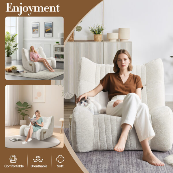 Bean Bag Chair for Adults with Armrests - Oversized Comfy Beanbag Lounge Lazy Floor Sofa Accent Chair for Living Room, Bedroom