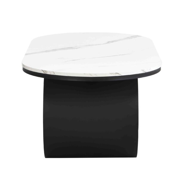 Luxury Modern Oval Coffee Table, 47.24'' Coffee Table with Storage Drawer, Faux Marble Top, Black Metal Center Table for Living Room