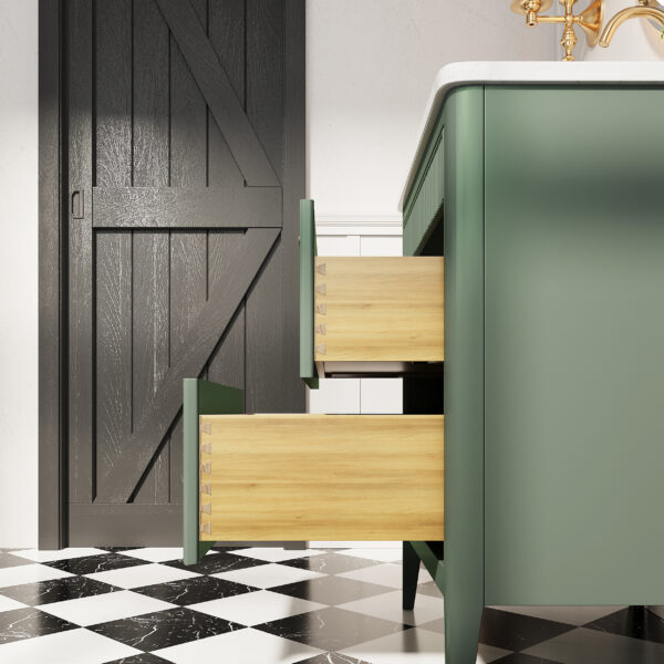Fully Assembled 30''  Green Freestanding Single Sink Bathroom Vanity with Solid Wood Construction and Engineered Marble Top