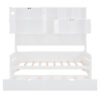 Twin Size Wooden Daybed With Twin Size Trundle, and All-in-One Cabinet and Shelf, White
